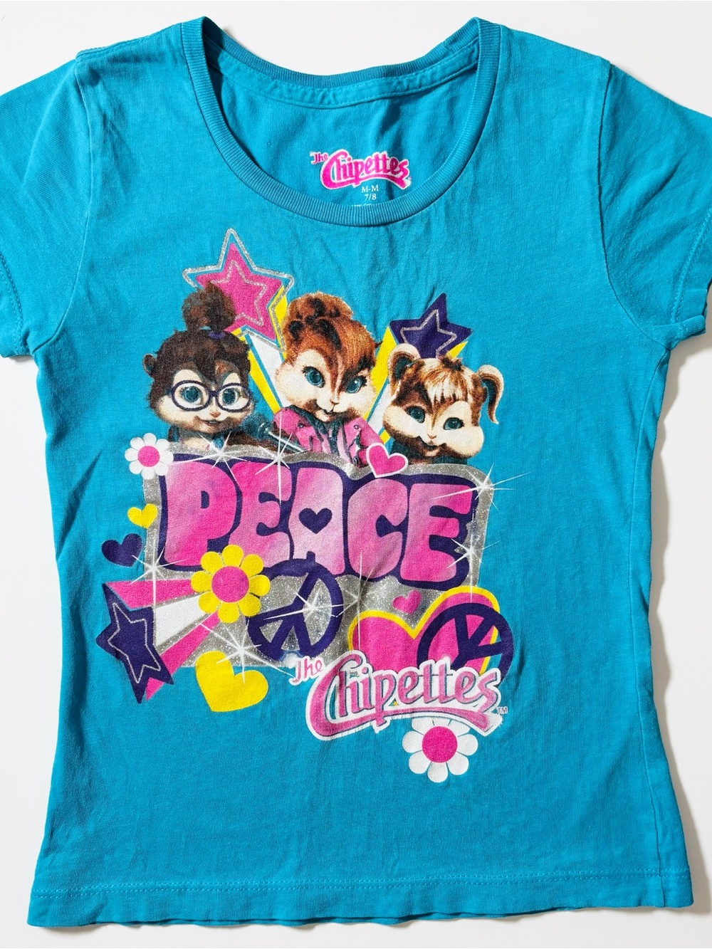 Vintage Y2K The Chipettes Peace Graphic T-Shirt Blue Girls M 7/8 Coquette